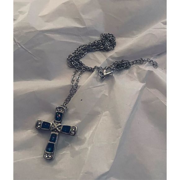 Pretty blue opal X CROSS NECKLACE - Picture 4 of 6